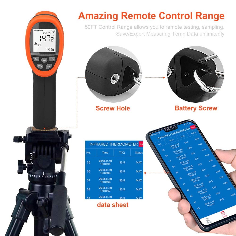 Industrial Laser Thermometer - BTMETER Digital Pyrometer Termometer IR Non-Kontak